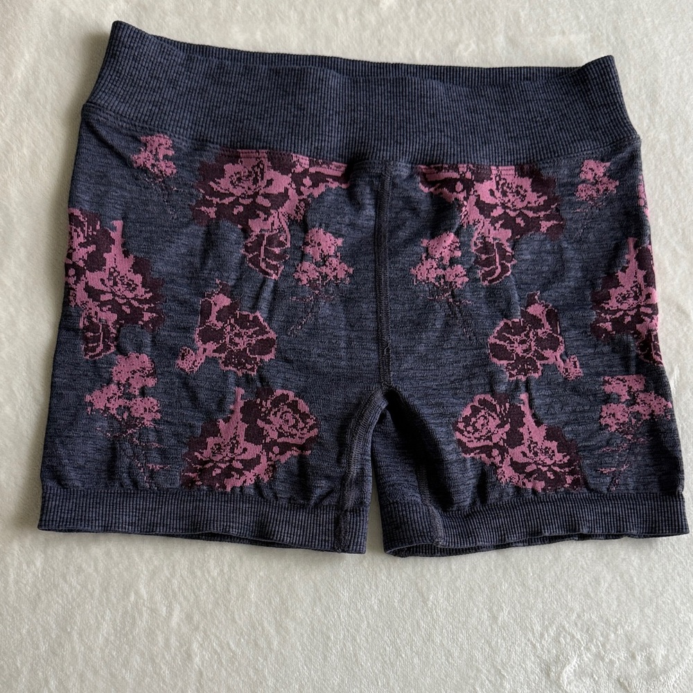 FP Movement by Free People Charcoal and Pink Floral Bike Shorts